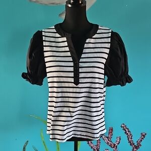 Bailey 44 Black and White Striped Blouse